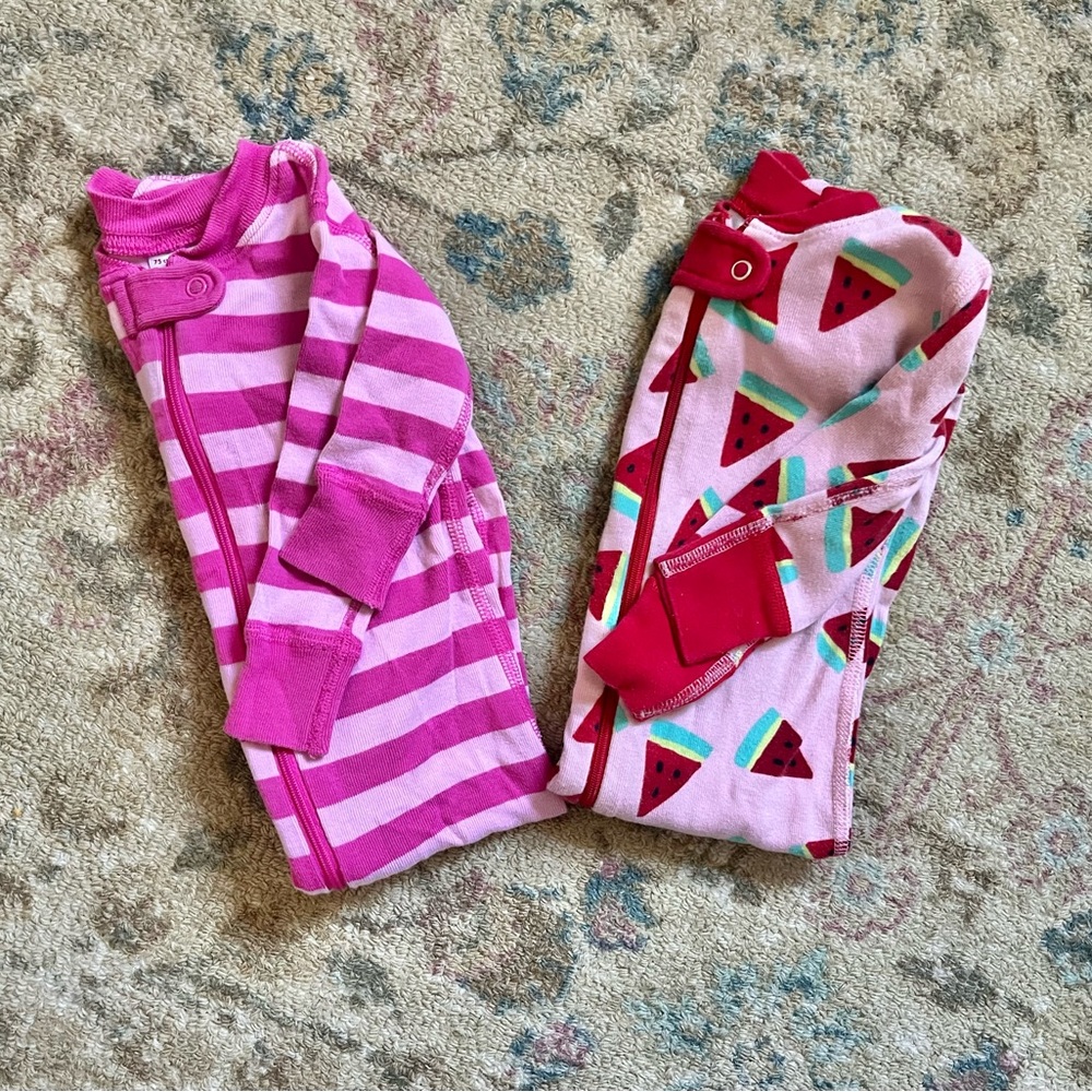 Hanna Andersson Pink Striped and Watermelon Print Pajama Set 12-18 mo